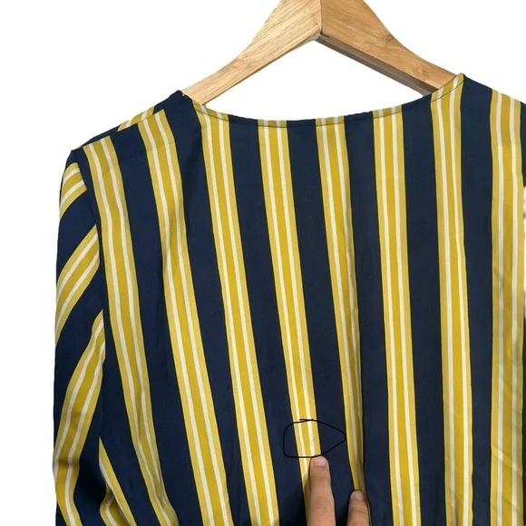EXPRESS Yellow Navy Stripe Long Sleeve Front Knot Cocktail Flowy Dress Large - Picture 7 of 7